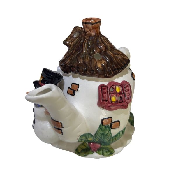 Christmas Dazzle Ceramic Teapot House Tea Light Candle Holder Snowman 9x6x5.5 - Picture 5 of 12